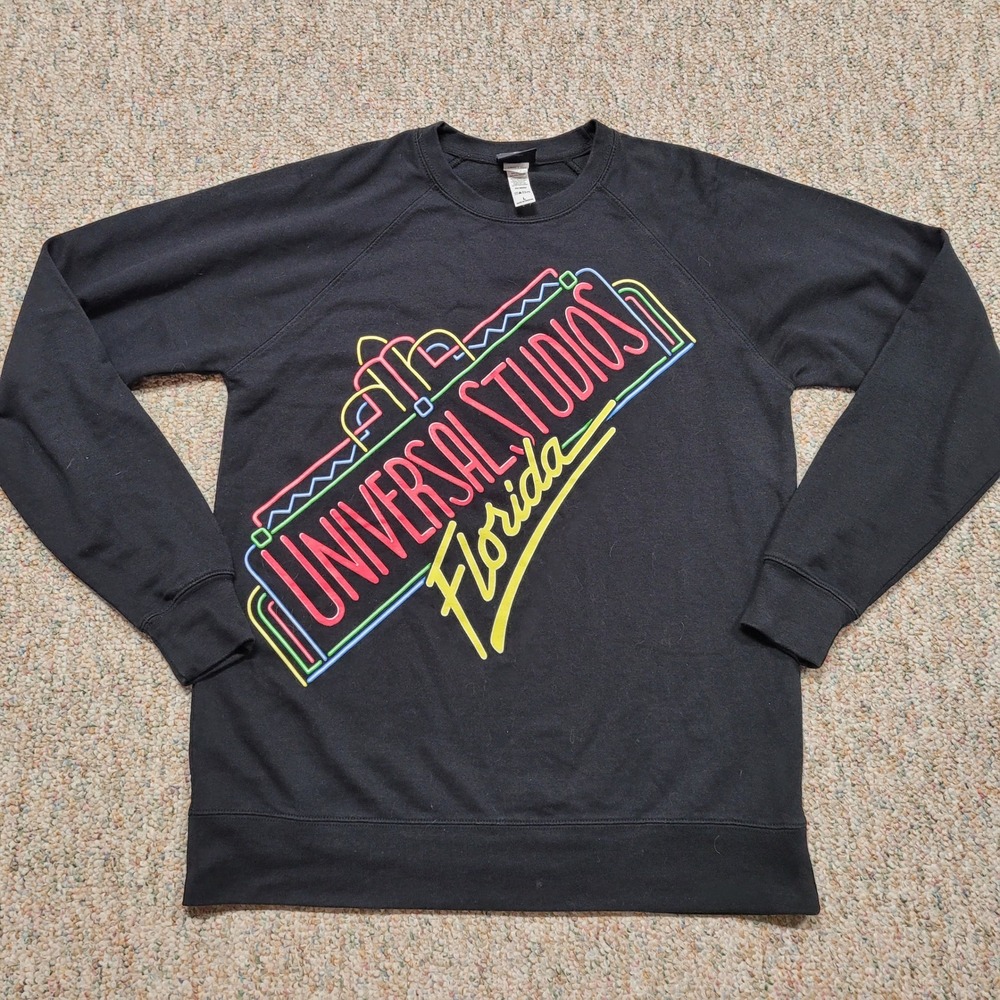 Universal Studios Florida Sweatshirt Mens Large Black Neon Logo Retro Theme Park